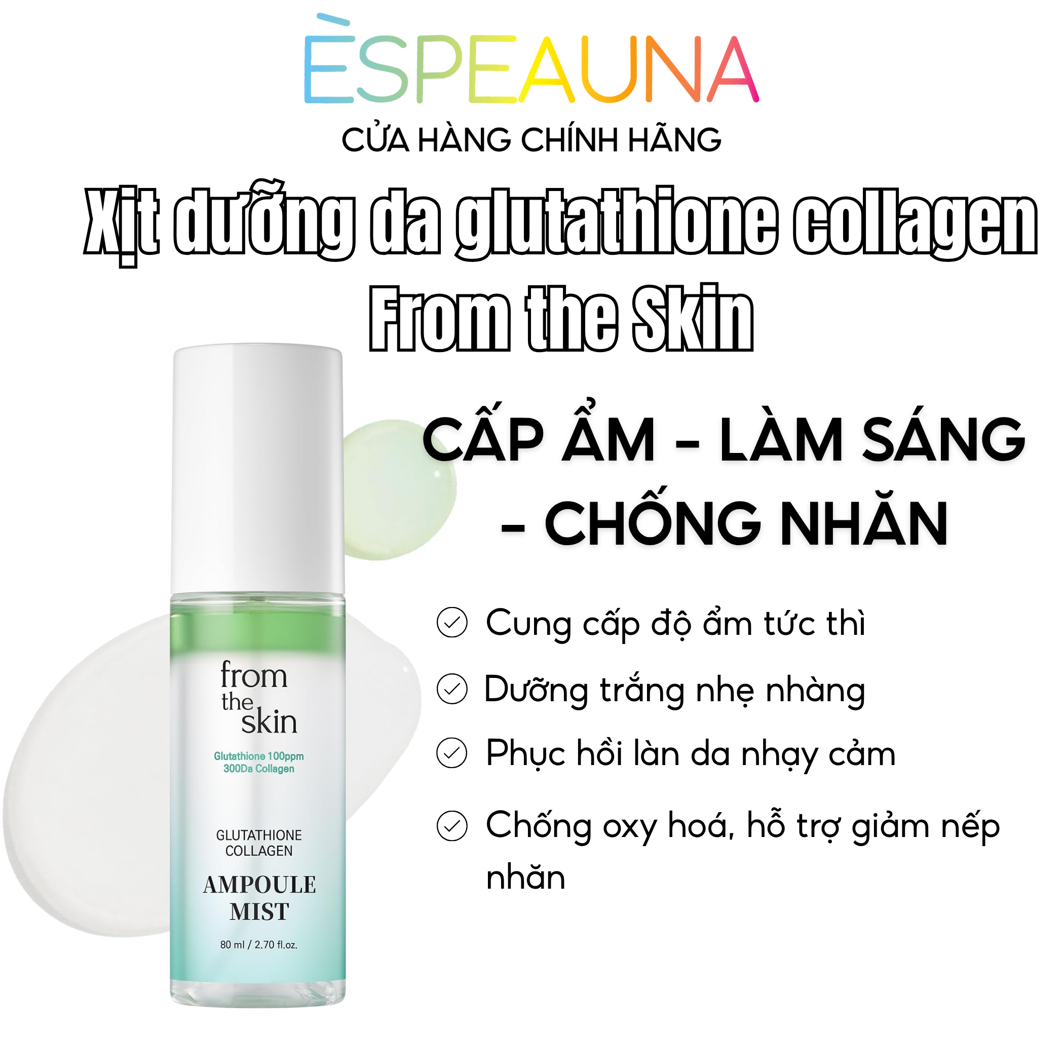 Xịt Dưỡng Da Glutathione Collagen From The Skin Ampoule Mist 80ml