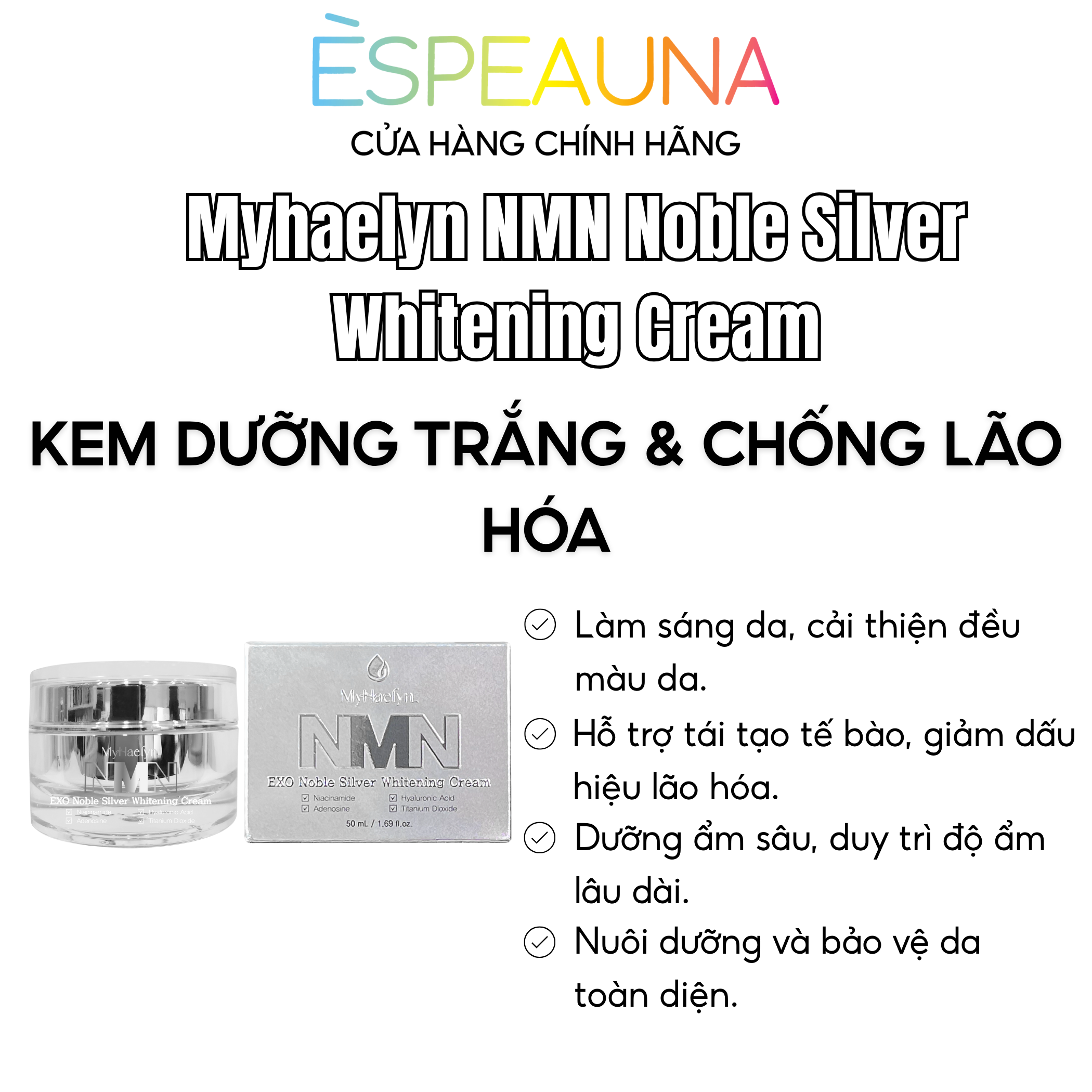 Kem Dưỡng Trắng Da, Chống Lão Hóa Myhaelyn NMN - Mờ Nhăn, Nâng Tông Tức Thì 💎