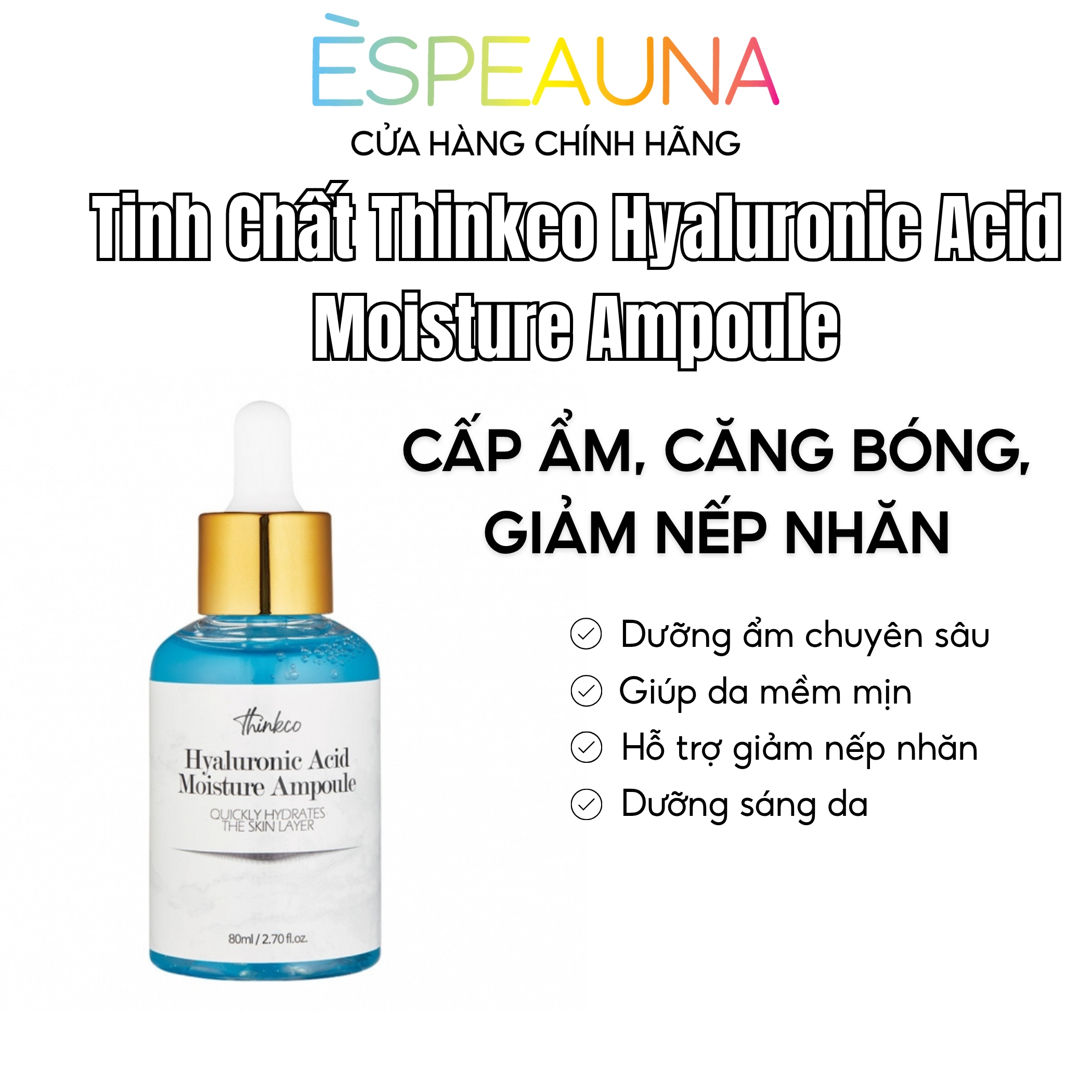 Tinh Chất Thinkco Hyaluronic Acid Moisture Ampoule Hàn Quốc - Cấp Ẩm, Căng Bóng, Giảm Nếp Nhăn