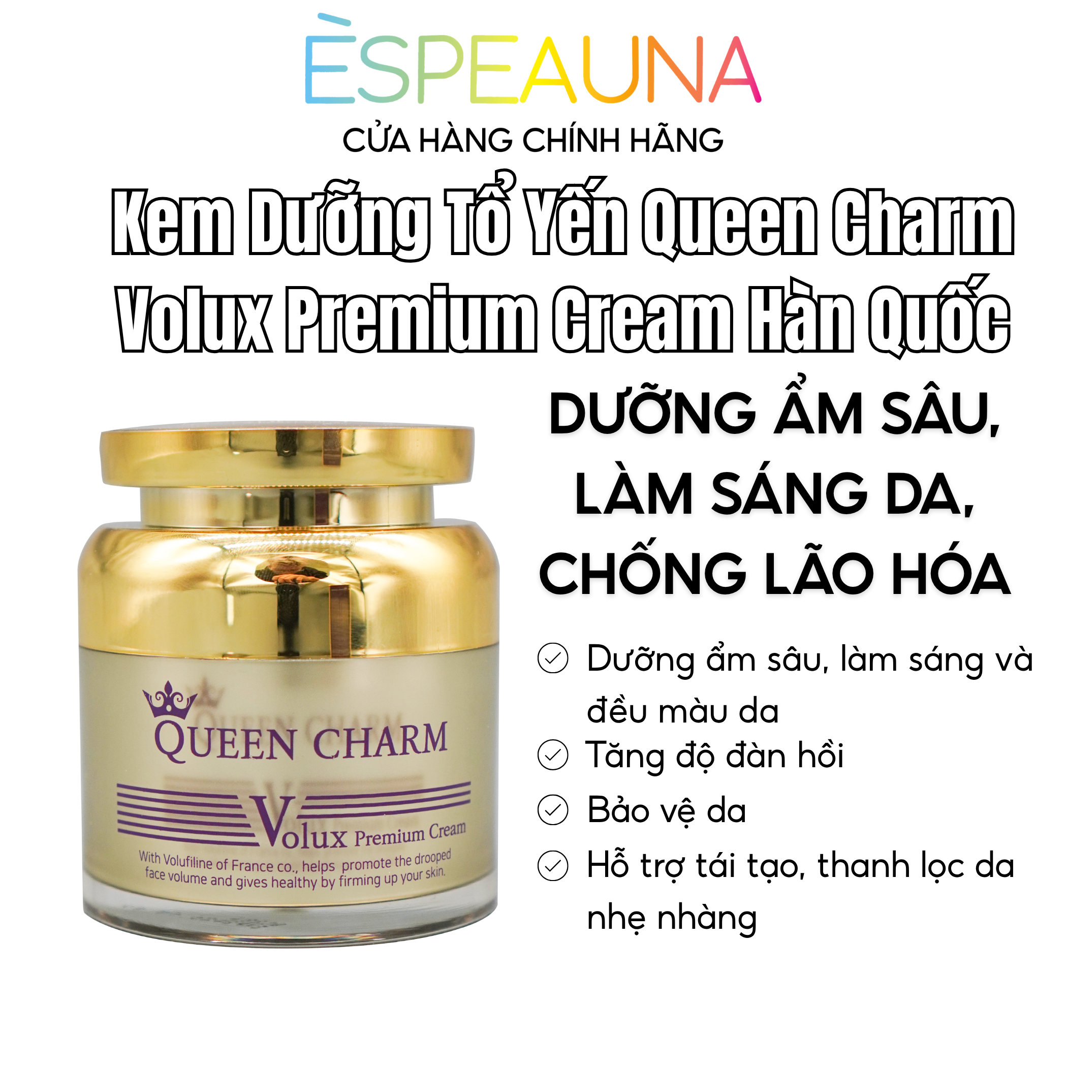 Kem Dưỡng Chống Lão Hóa Queen Charm Tổ Yến & Peptide - Tái Tạo, Dưỡng Sáng Da Cao Cấp 👑