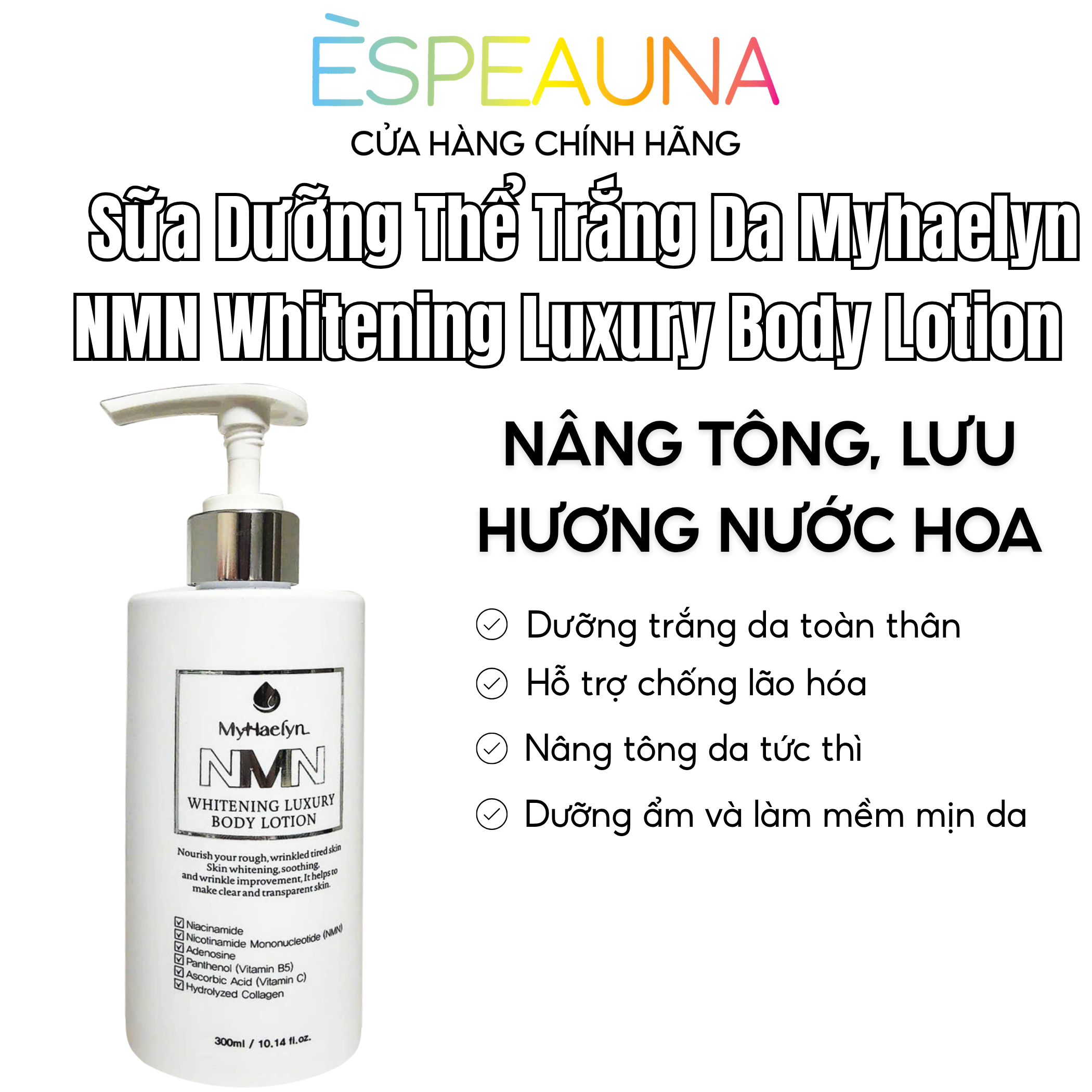 Sữa Dưỡng Thể Trắng Da NMN Myhaelyn - Nâng Tông, Lưu Hương Nước Hoa Cao Cấp 💎