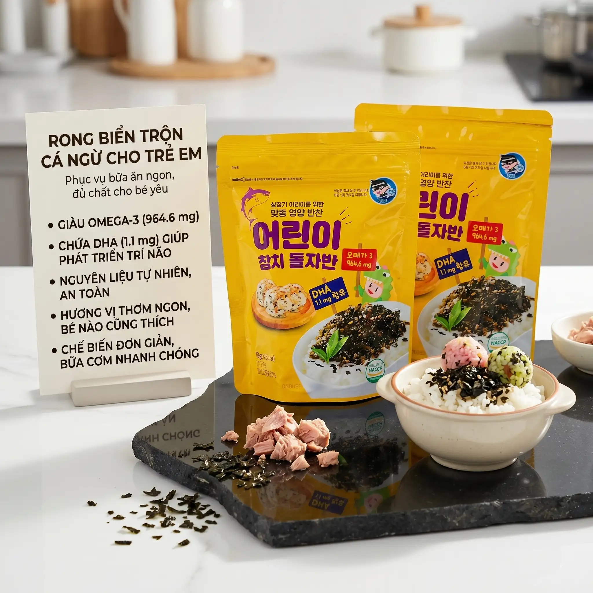 Rong Biển Vụn Cá Ngừ Cho Bé – Bổ Sung DHA & Omega-3, Bé Ăn Ngon, Thông Minh Vượt Trội